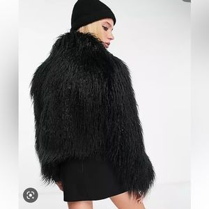 ASOS Topshop Faux Fur Shaggy Cropped Jacket